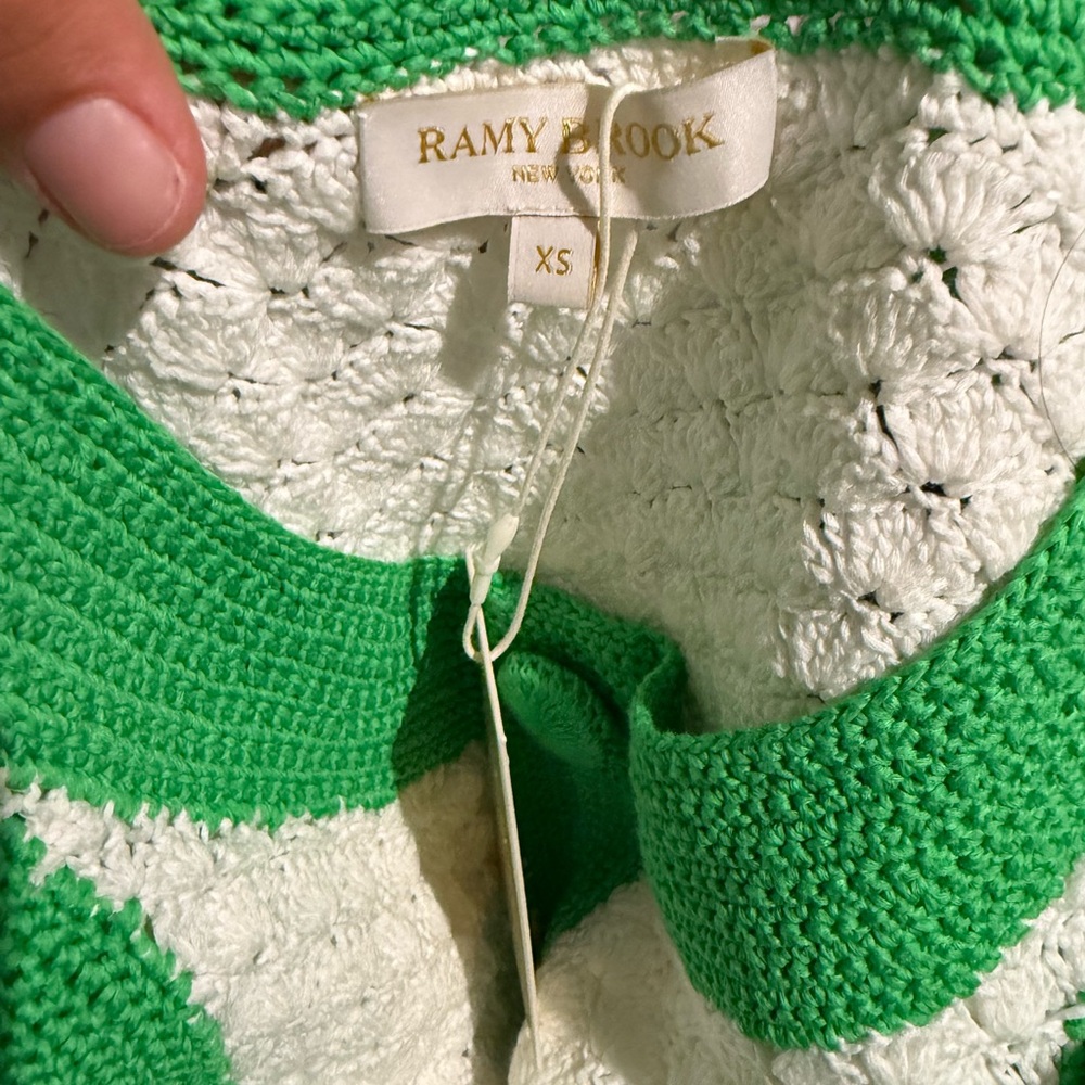 Ramy Brook Green and White Crochet Sweater Dress NWT XS